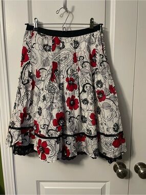 Limited Too Red White Black Floral Sequin Skirt Girls 16